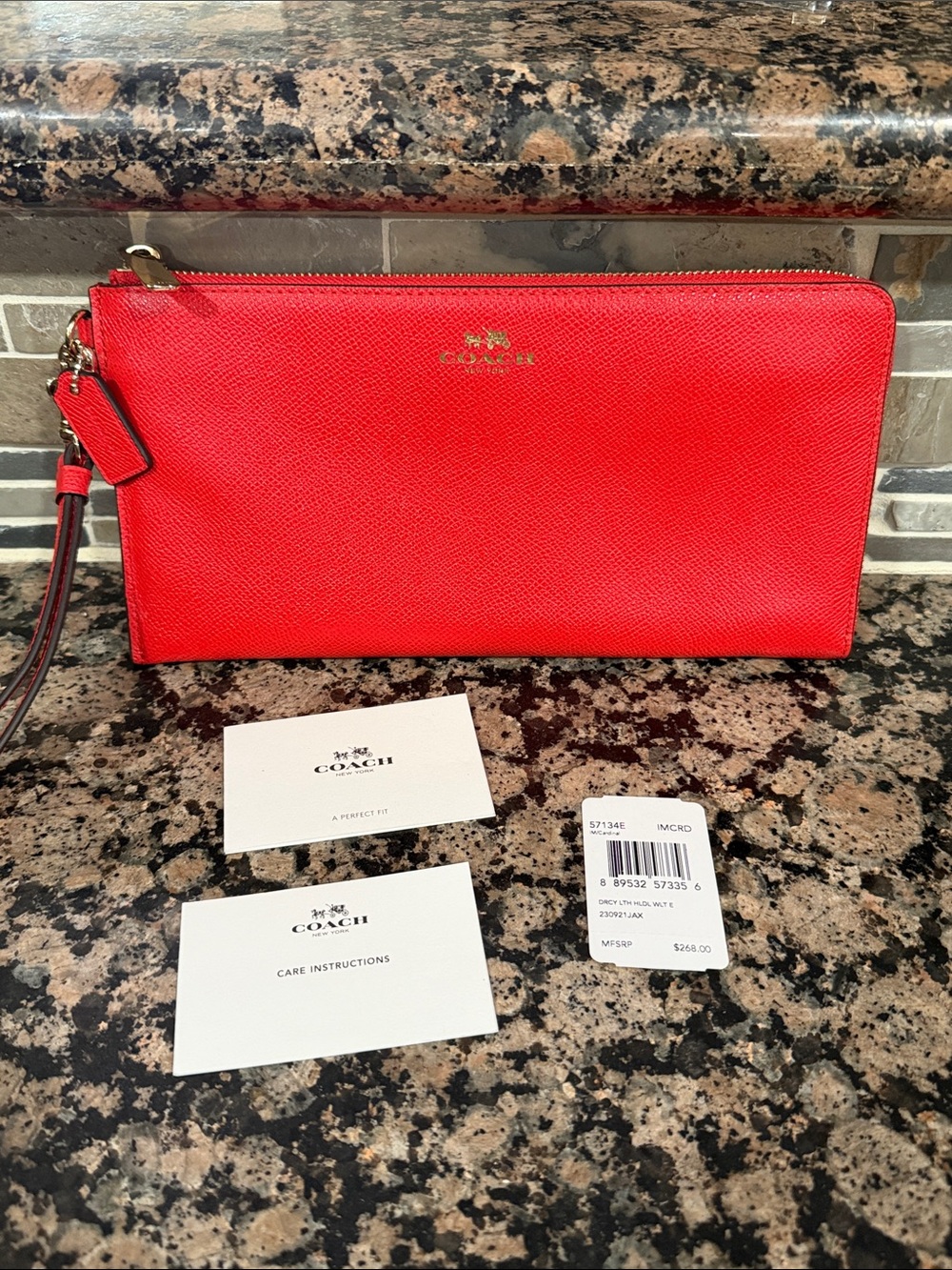 Coach Darcy NWT Long Leather Zip Red Crossgrain Hold All Wallet Clutch